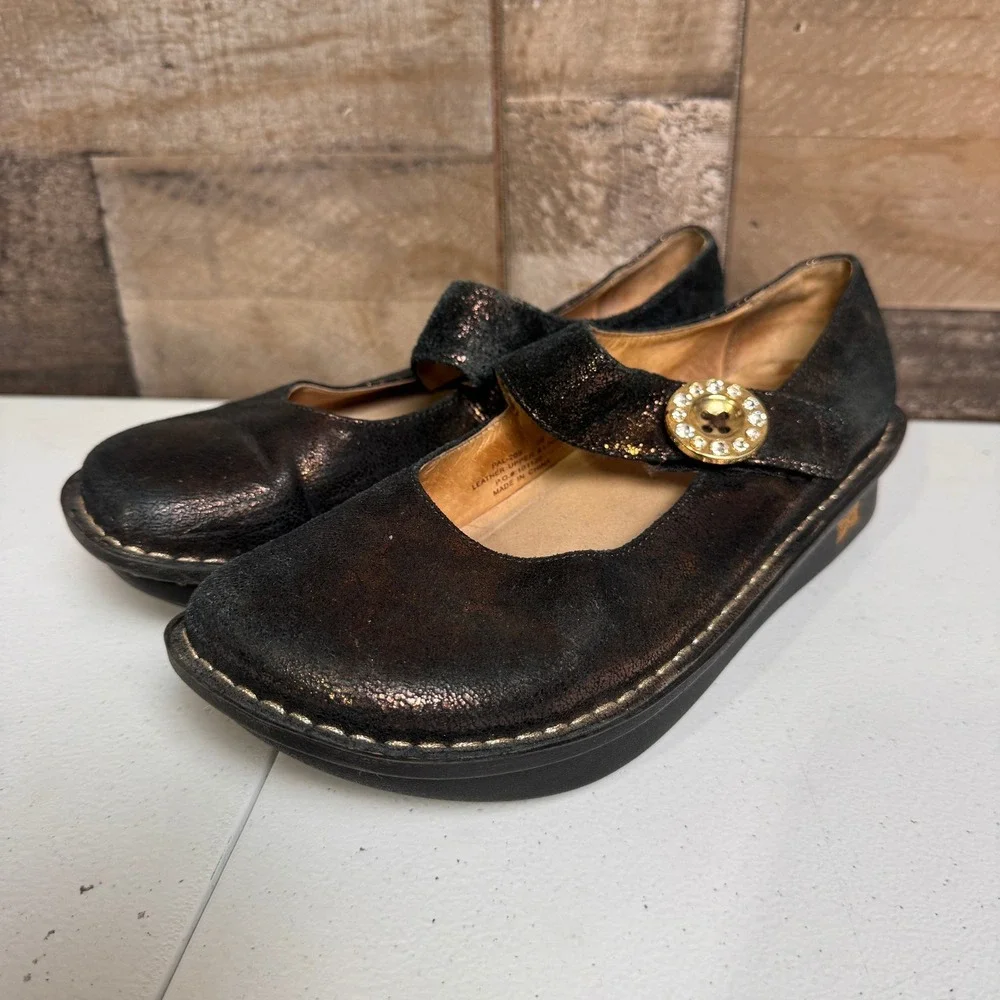Alegria Shoes Womens 38 Bronze Metallic Rhinestone Paloma Mary Jane Comfort Art
